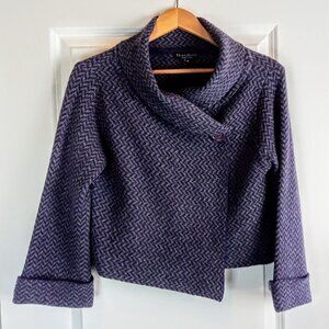 Chiara Mente Herringbone Chevron Italian Wool Blend Wrap Cardigan